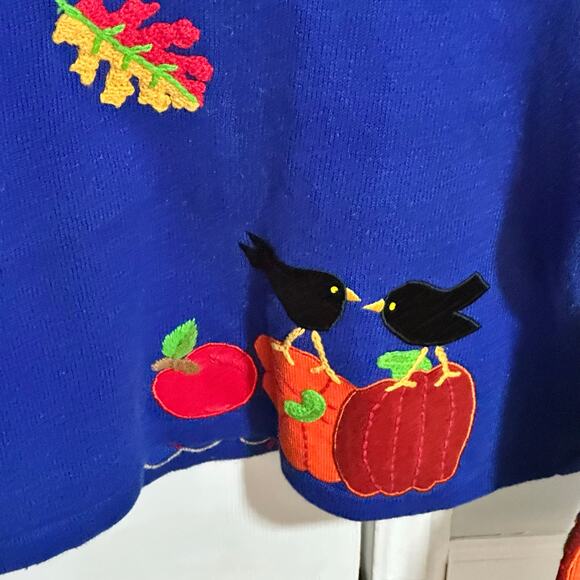 Design Options Philip Jane Gordon Cardigan Sweater Fall Flowers Birds Large - Picture 12 of 15